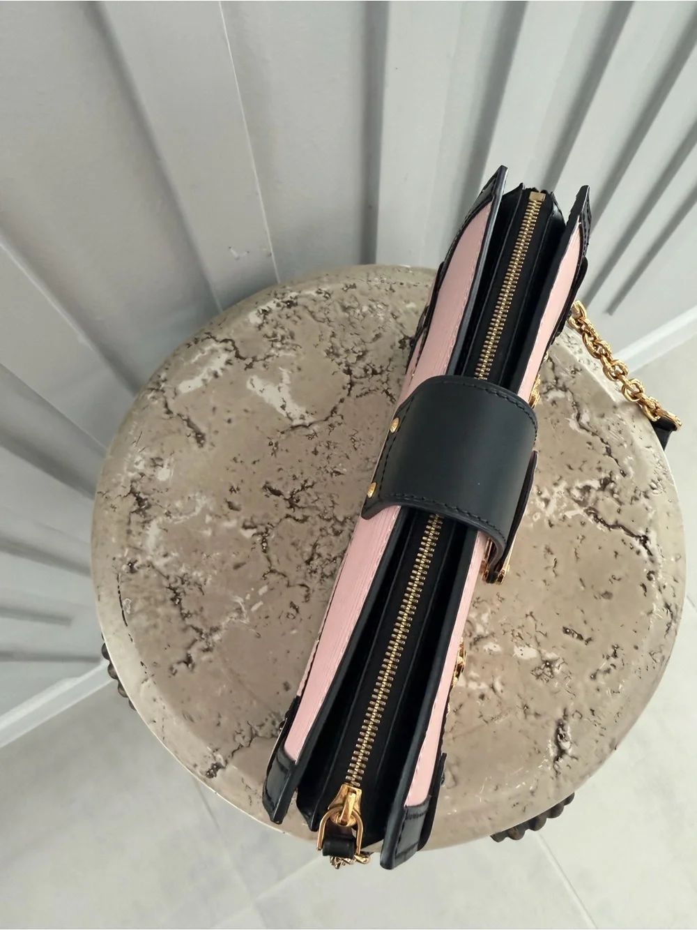 Authentic Louis Vuitton M53191 Petite Malle Clutch/Crossbody Black and Rose Pink